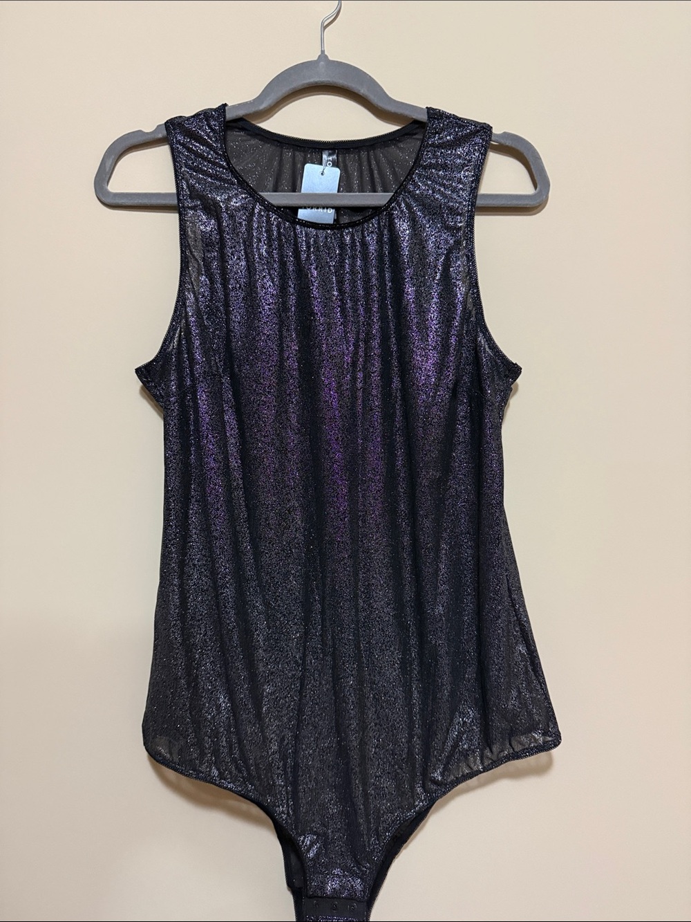 Metallic black & silver Sleeveless Bodysuit - Women's Shiny Tank Top - NWT
